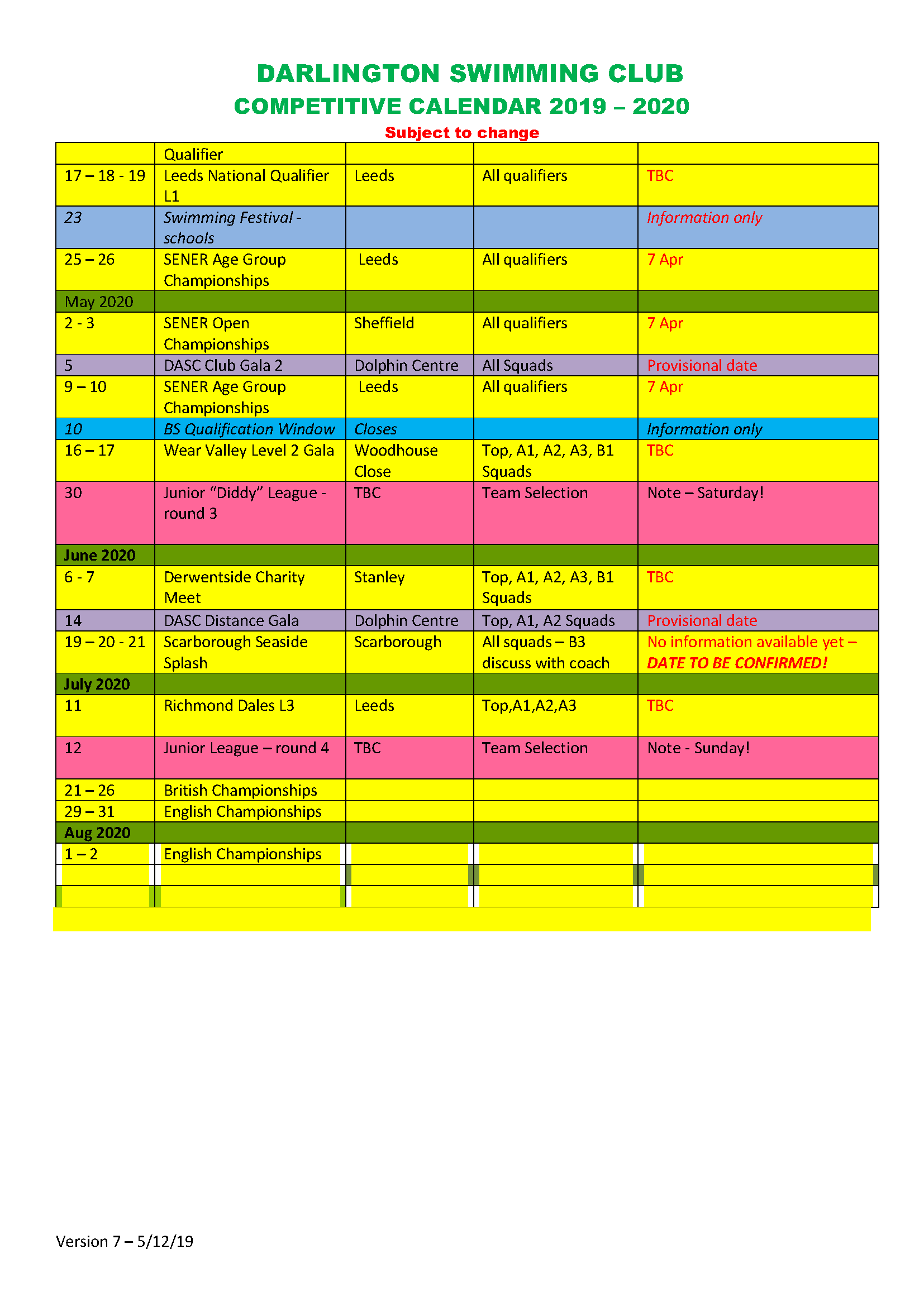 Competition Calendar Darlington ASC
